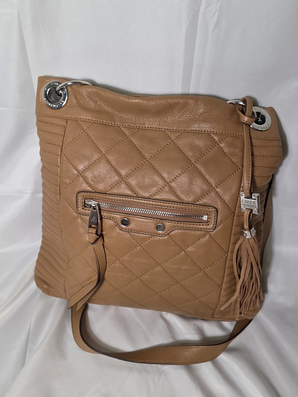 P121. Aimee Kestenberg Quilted Camel Shoulder Bag with Tassel